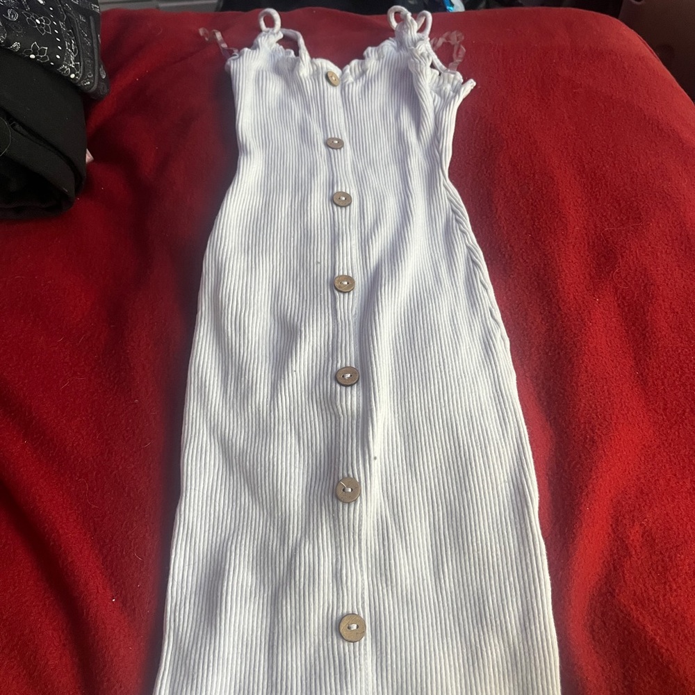 DEREK HEART white body con ribbed button dress size large